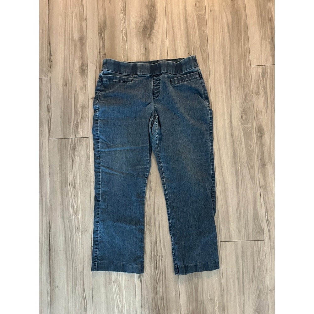 Lee Style Up Capri Pants Women 14 Petite Blue Cotton Stretch Casual Straight Leg